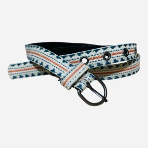Vintage 1970’s Patterned Belt with Blue and Orange Accents Sz 38”-40”